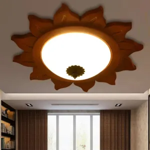 Industrial Sun Shade Opal Glass LED Flushmount Ceiling Light in Brown for Living Room