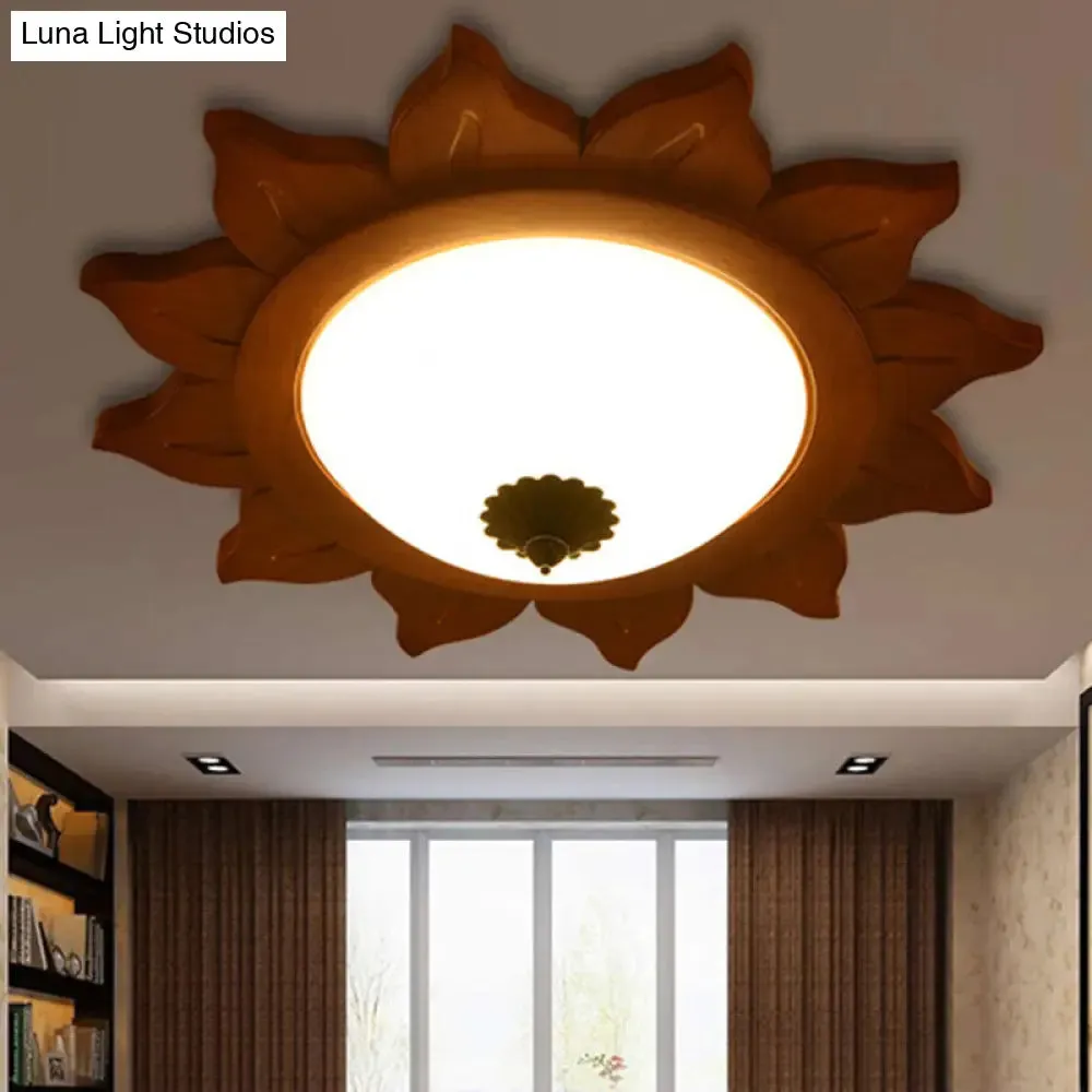 Industrial Sun Shade Opal Glass LED Flushmount Ceiling Light in Brown for Living Room