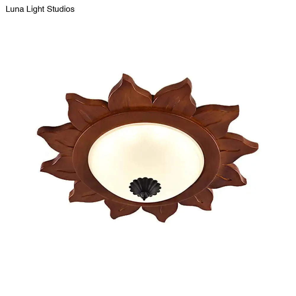 Industrial Sun Shade Opal Glass LED Flushmount Ceiling Light in Brown for Living Room