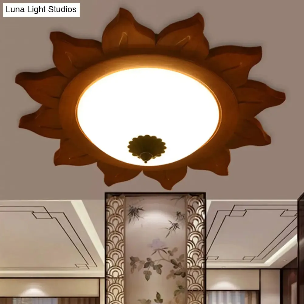 Industrial Sun Shade Opal Glass LED Flushmount Ceiling Light in Brown for Living Room