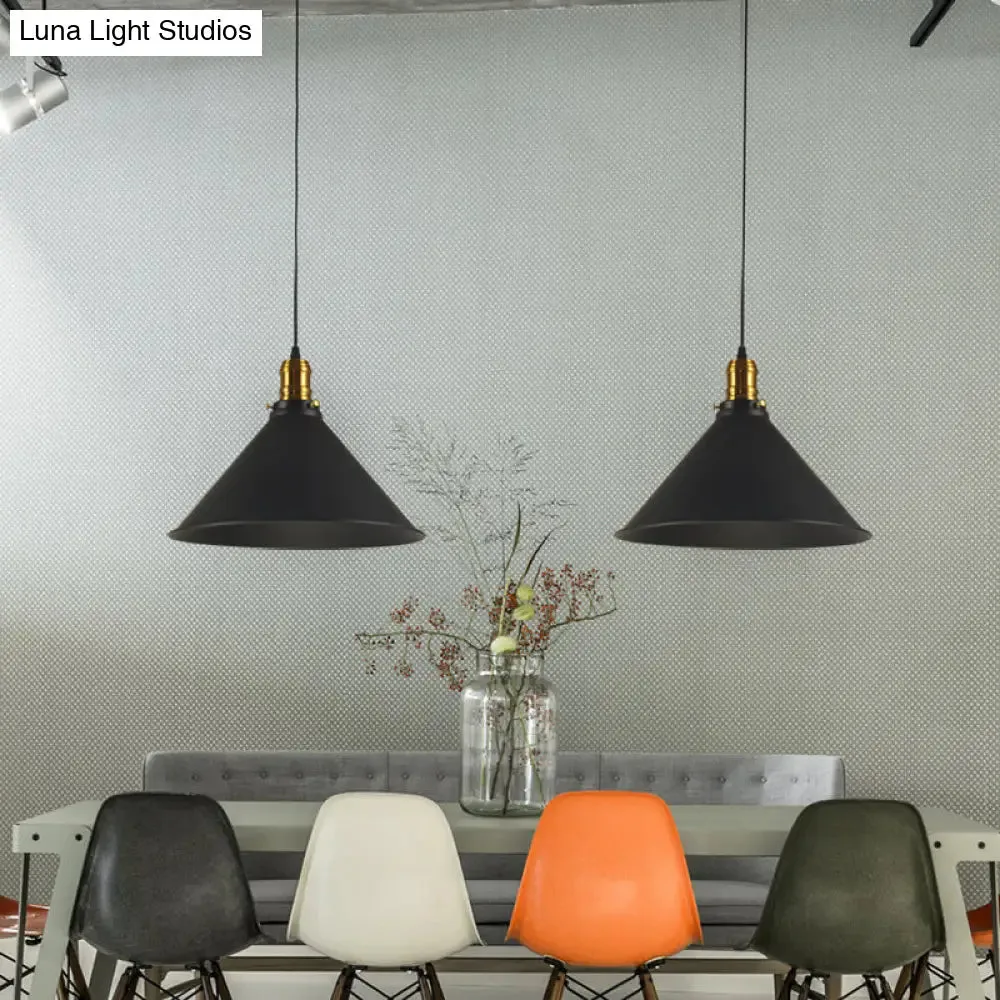 Industrial Tapered Pendant Light - 8.5"/10"/12" Wide, 1-Light Metal Hanging Lamp in Black for Restaurants