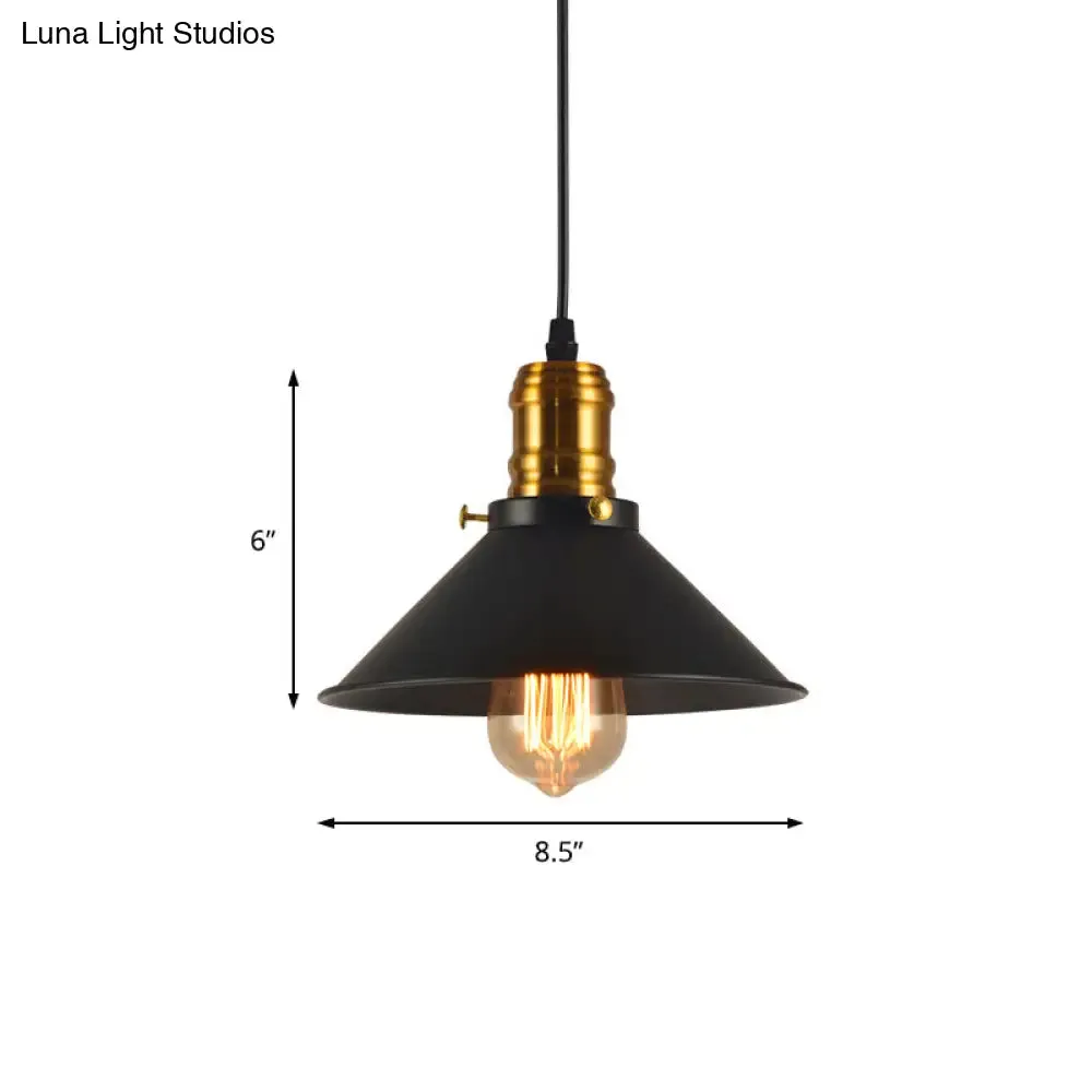 Industrial Tapered Pendant Light - 8.5"/10"/12" Wide, 1-Light Metal Hanging Lamp in Black for Restaurants