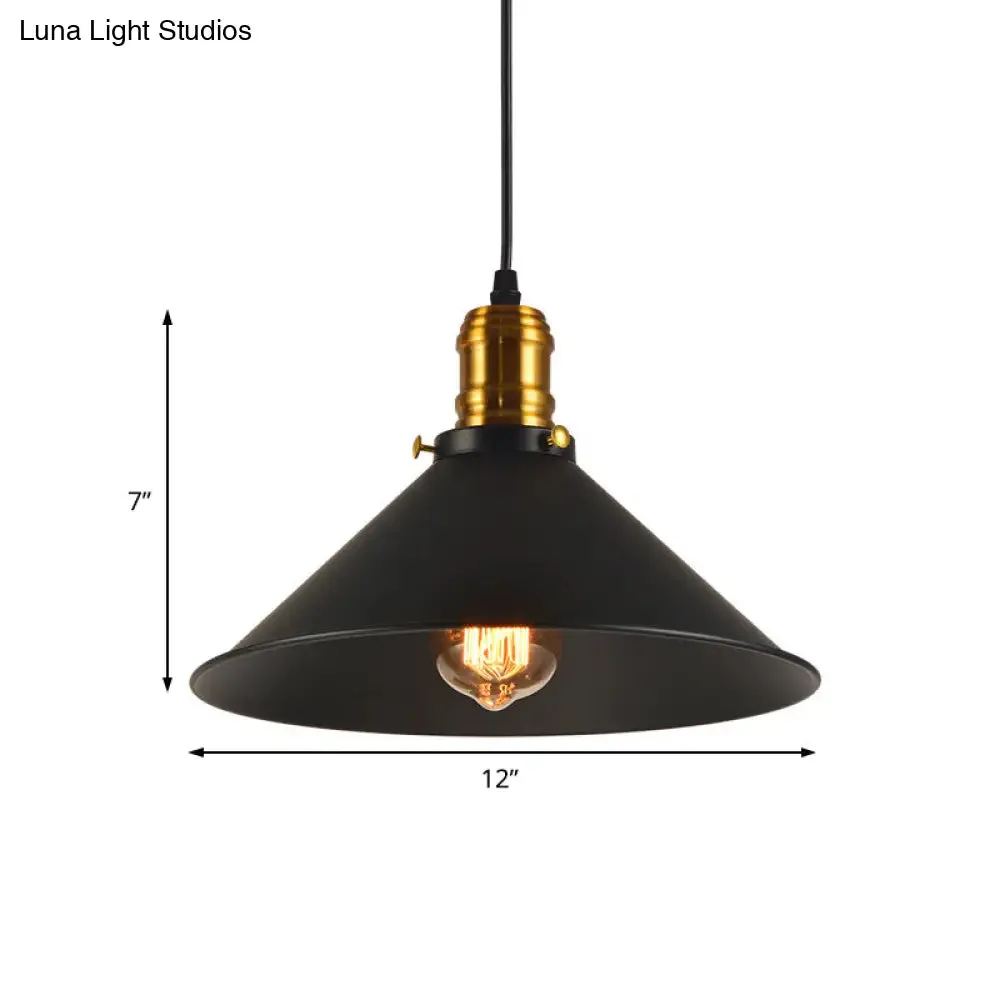 Industrial Tapered Pendant Light - 8.5"/10"/12" Wide, 1-Light Metal Hanging Lamp in Black for Restaurants