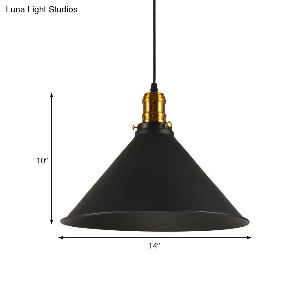 Industrial Tapered Pendant Light - 8.5"/10"/12" Wide, 1-Light Metal Hanging Lamp in Black for Restaurants