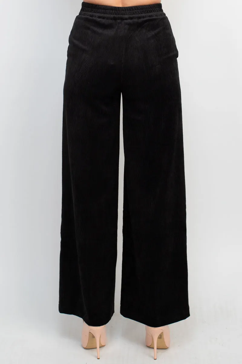 Industry elastic mid waist button and zip closure straight leg corduroy pant with pockets