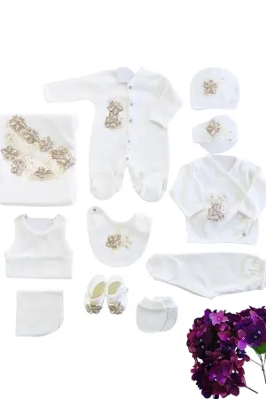 Ines Newborn Girl Gold Coming Home Outfit Set (11 Pcs)