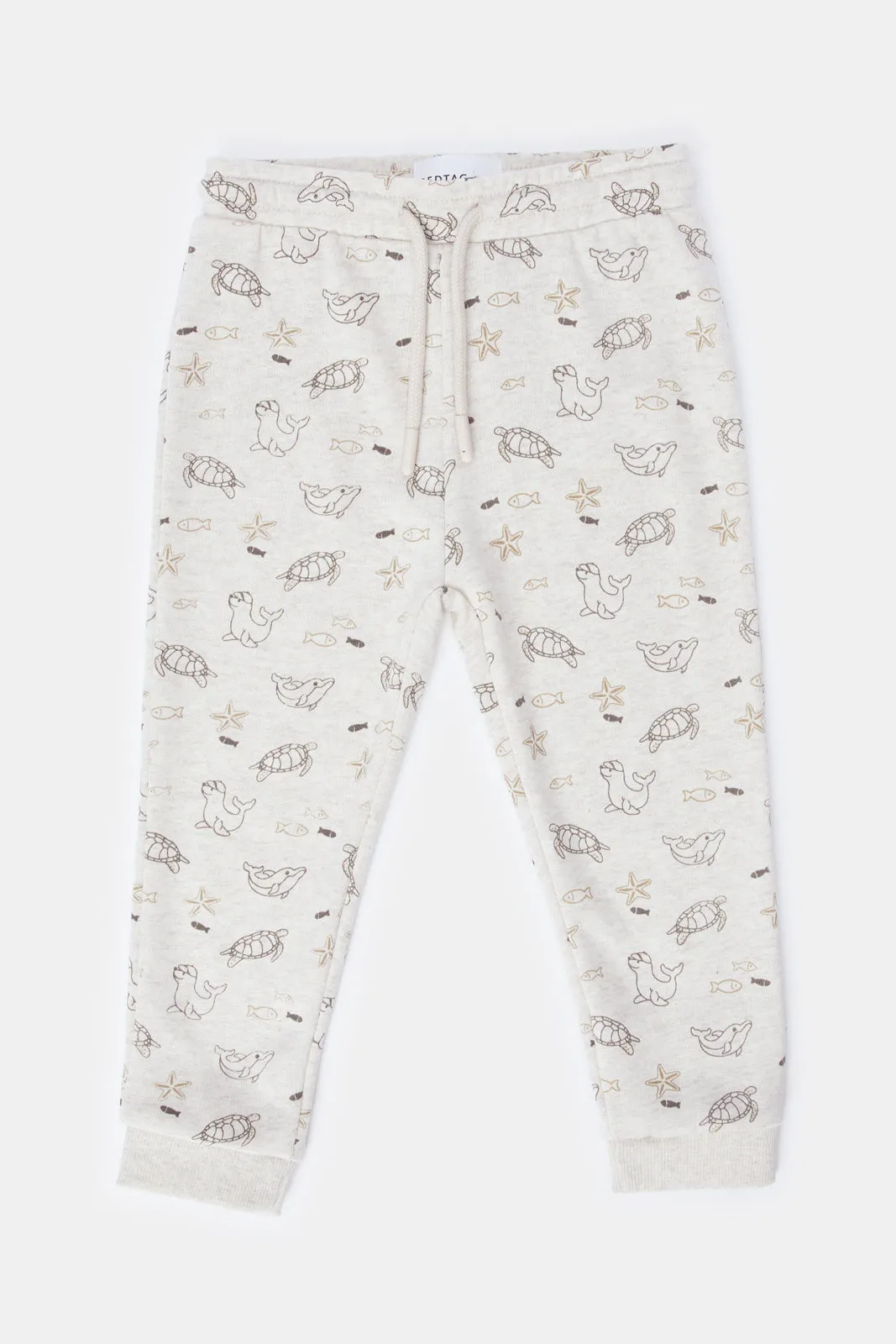 Infant Boys Beige Turtle Print Active Pants