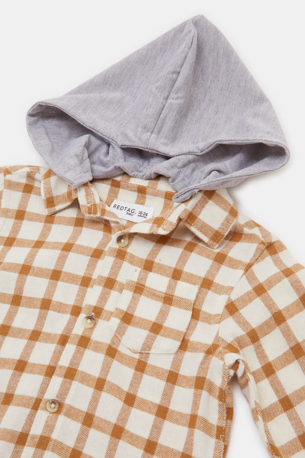 Infant Boys Brown Checked  Hoody Flannel Shirts