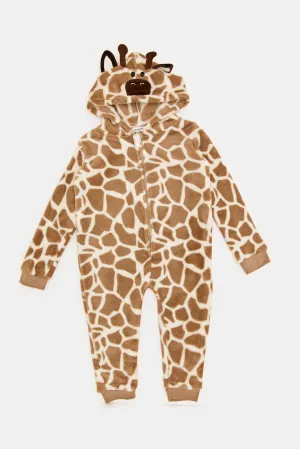 Infant Boys Brown Giraffe Onesie Fluffy Pyjama Set