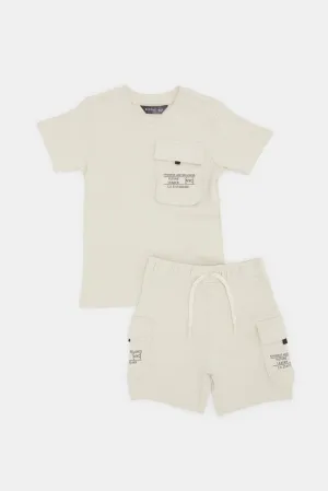 Infant Boys Cream Pocket T-Shirt And Short Set (2 Piece)