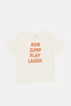 Infant Boys Cream Printed T-Shirt