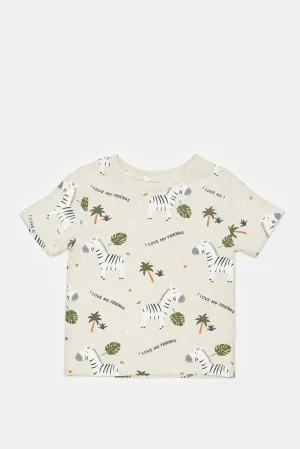 Infant Boys Ecru Printed T-Shirt