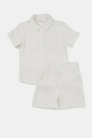 Infant Boys White Casual Shirt And Short Set (2 Piece)