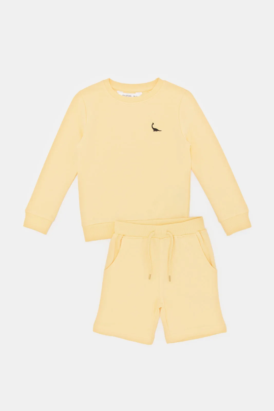 Infant Boys Yellow Dino Sweatshirt And Short Set (2 Piece)