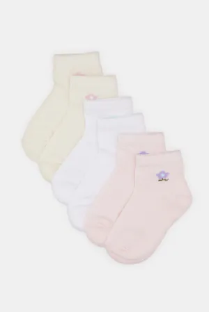 Infant Girls Assorted Floral Print Ankle Length Socks (3 Pairs)