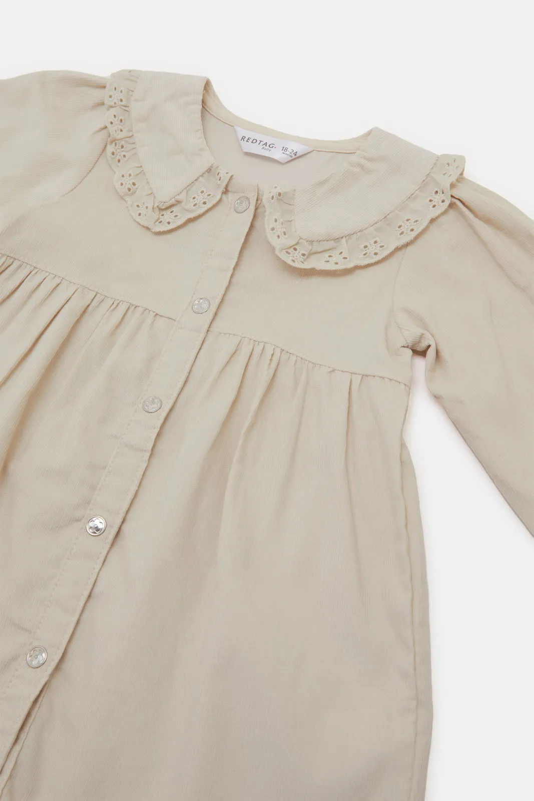 Infant Girls Beige Embossed Dress