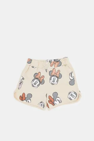 Infant Girls Beige Minnie Print Short