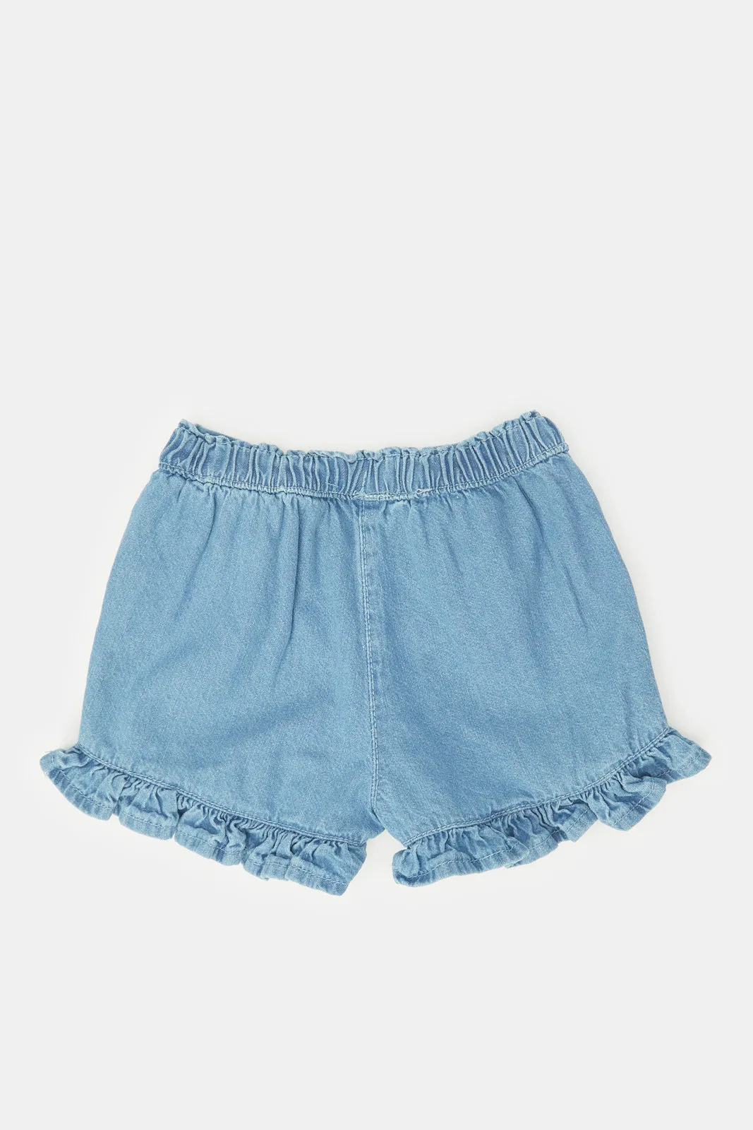 Infant Girls Blue Embroidered Shorts