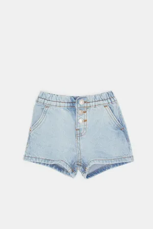 Infant Girls Blue Front Button Denim Short