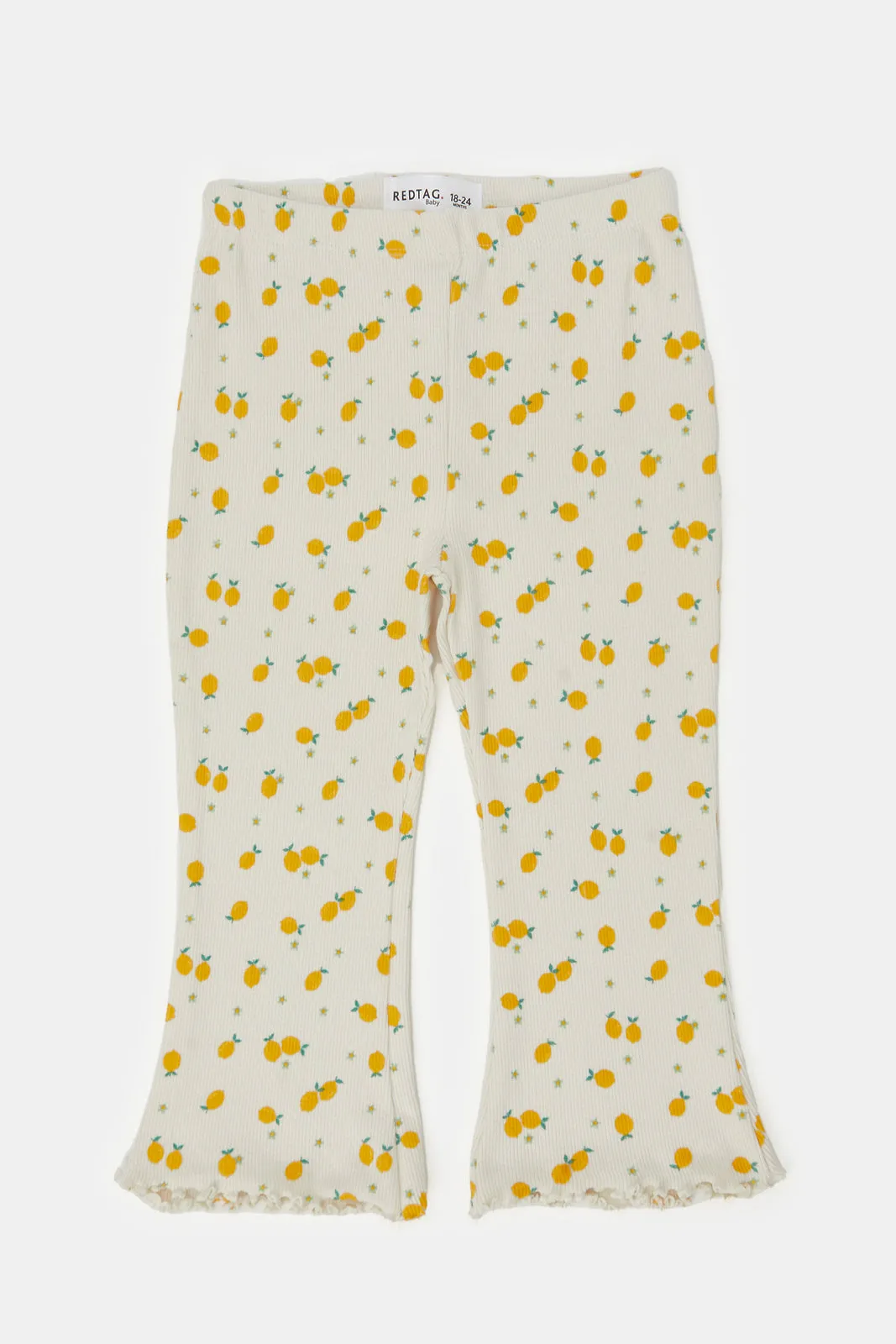 Infant Girls Ivory Lemon Print Flared Leggings