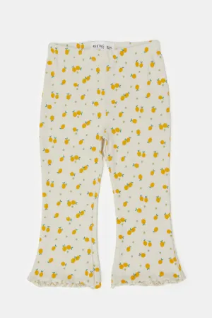 Infant Girls Ivory Lemon Print Flared Leggings