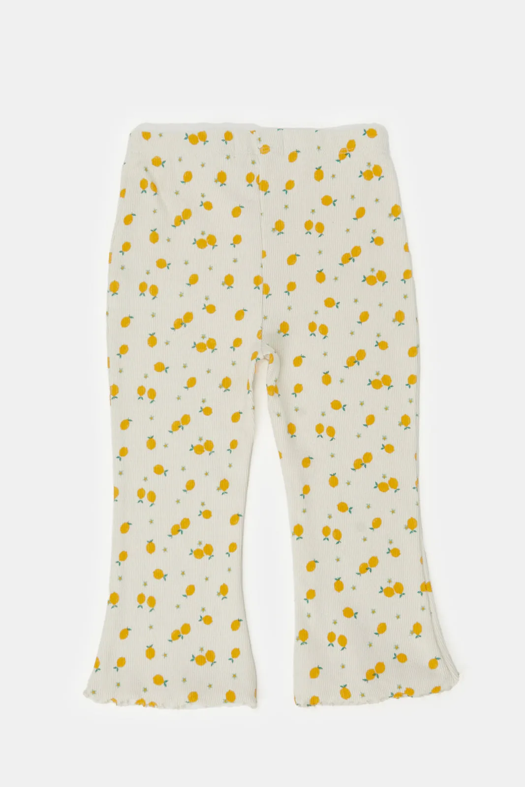 Infant Girls Ivory Lemon Print Flared Leggings