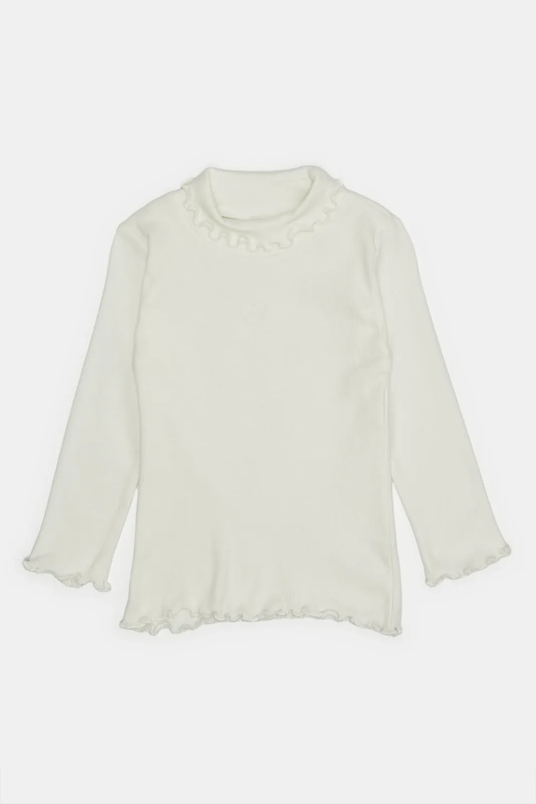 Infant Girls Ivory Ribbed High Neck T-Shirt