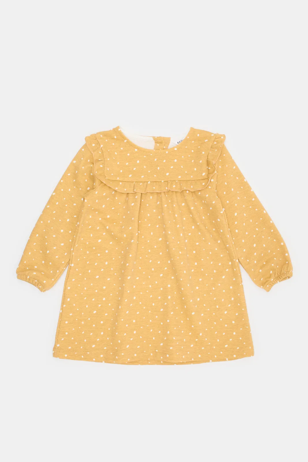 Infant Girls Mustard Polka Dotted Dress