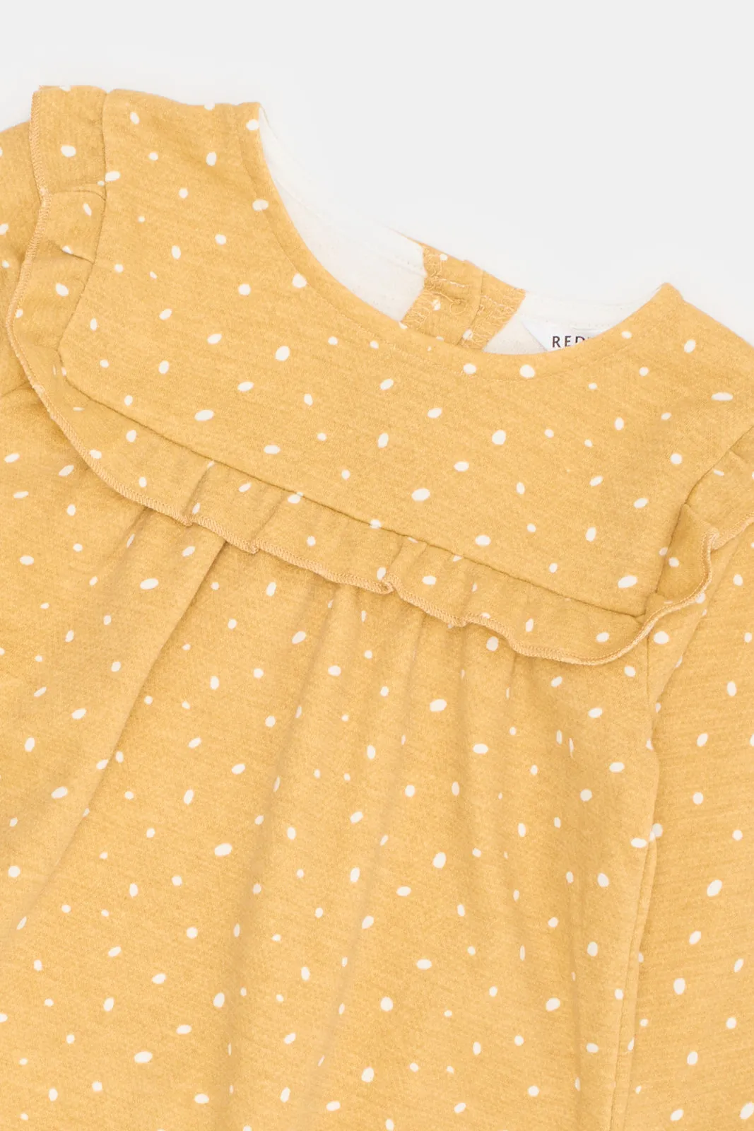 Infant Girls Mustard Polka Dotted Dress