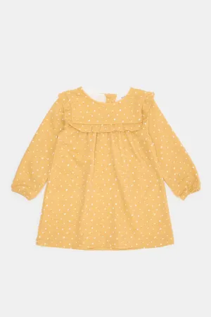 Infant Girls Mustard Polka Dotted Dress