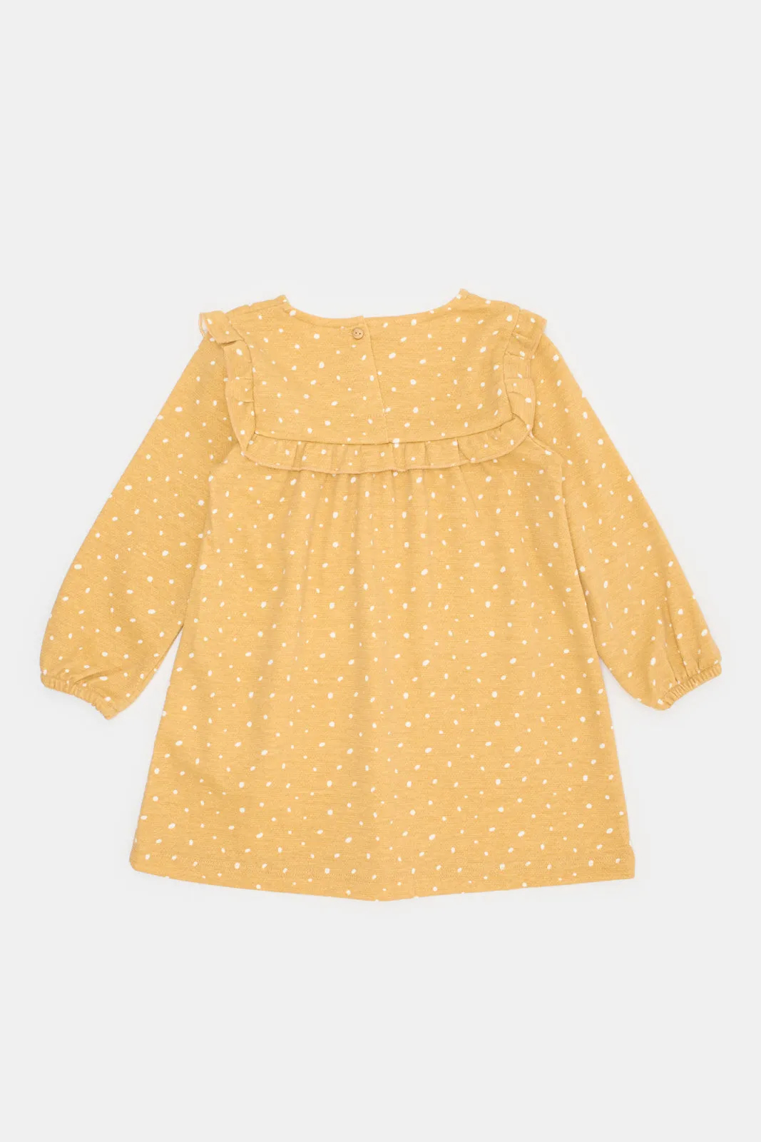 Infant Girls Mustard Polka Dotted Dress