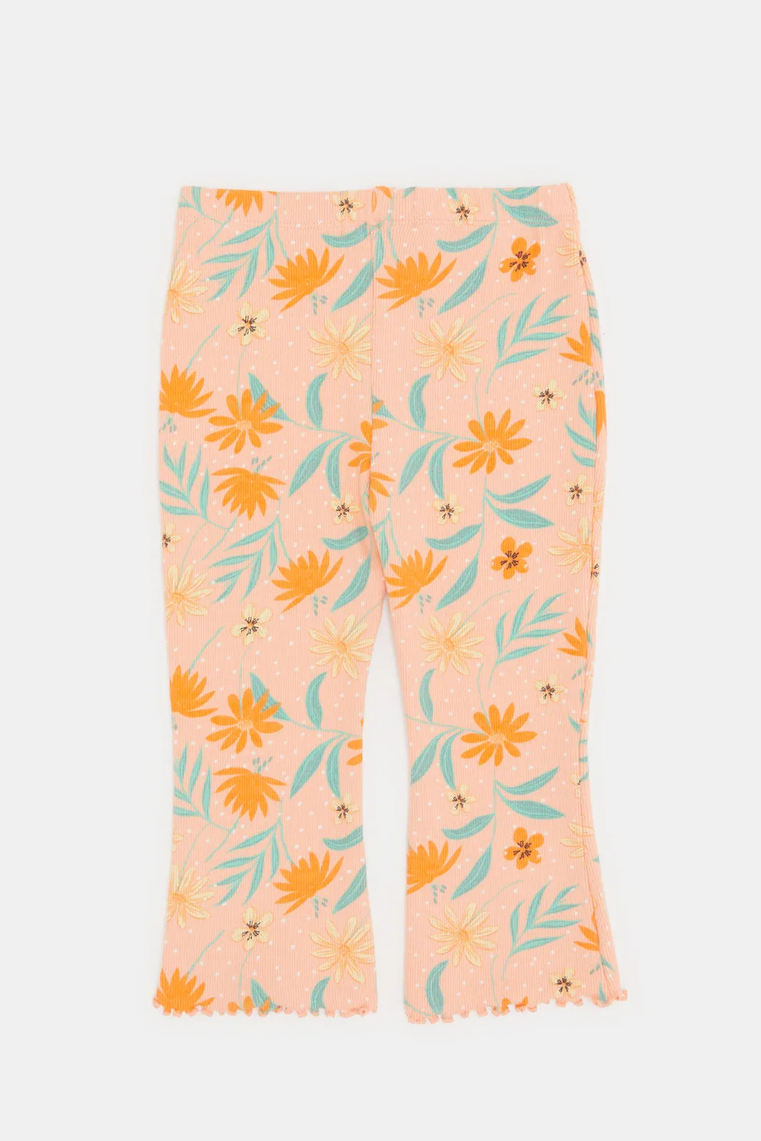 Infant Girls Orange Floral Print Flared Leggings