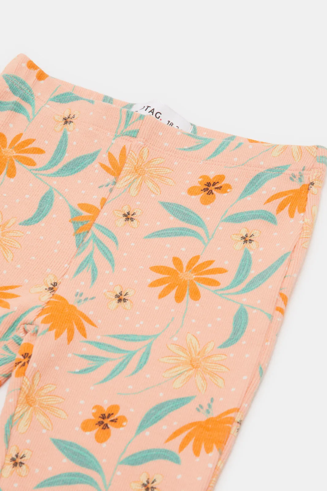 Infant Girls Orange Floral Print Flared Leggings