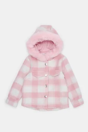 Infant Girls Pink Checked Hooded Jacket