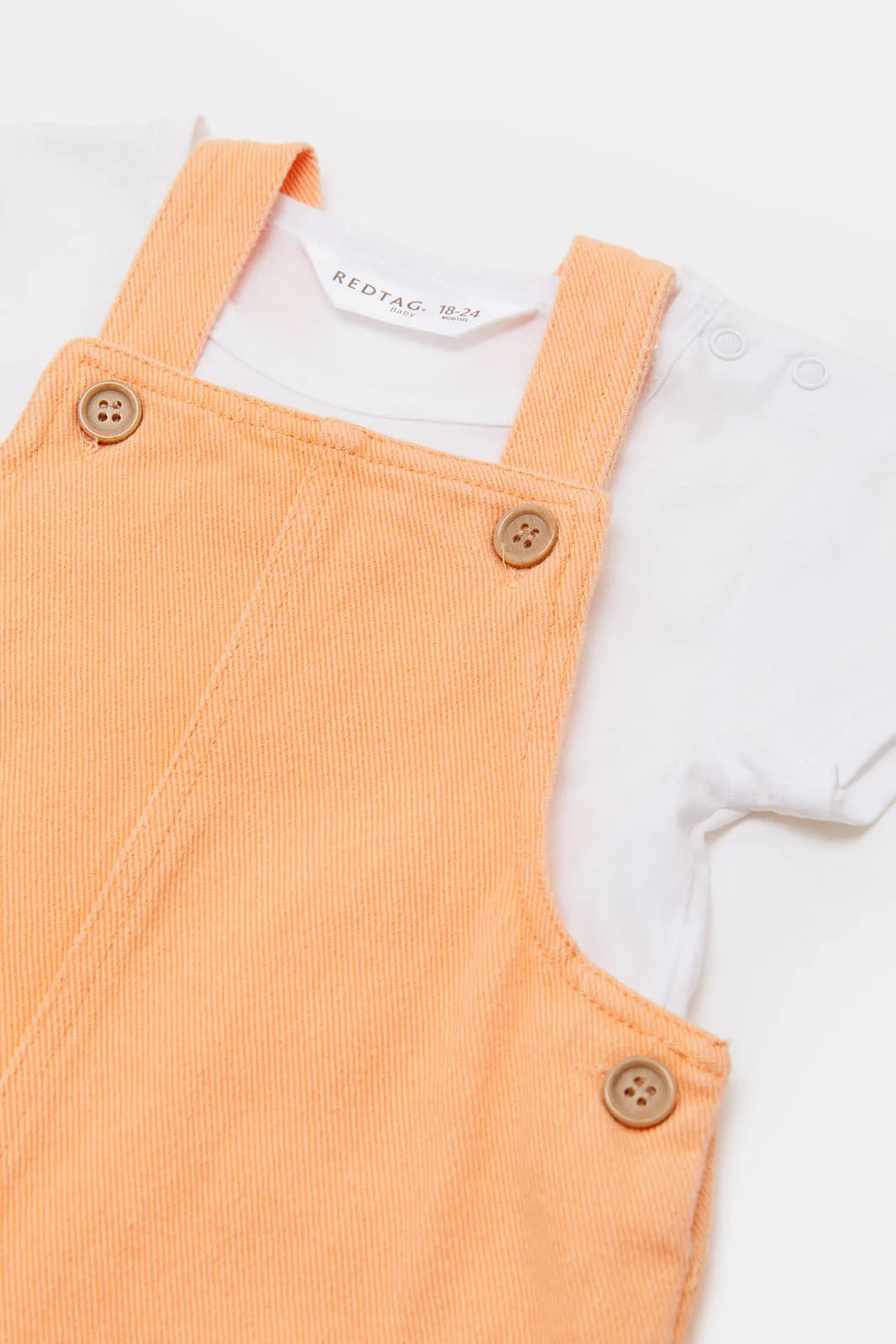 Infant Girls Pink Denim Dungaree With T-Shirt (2 Piece)