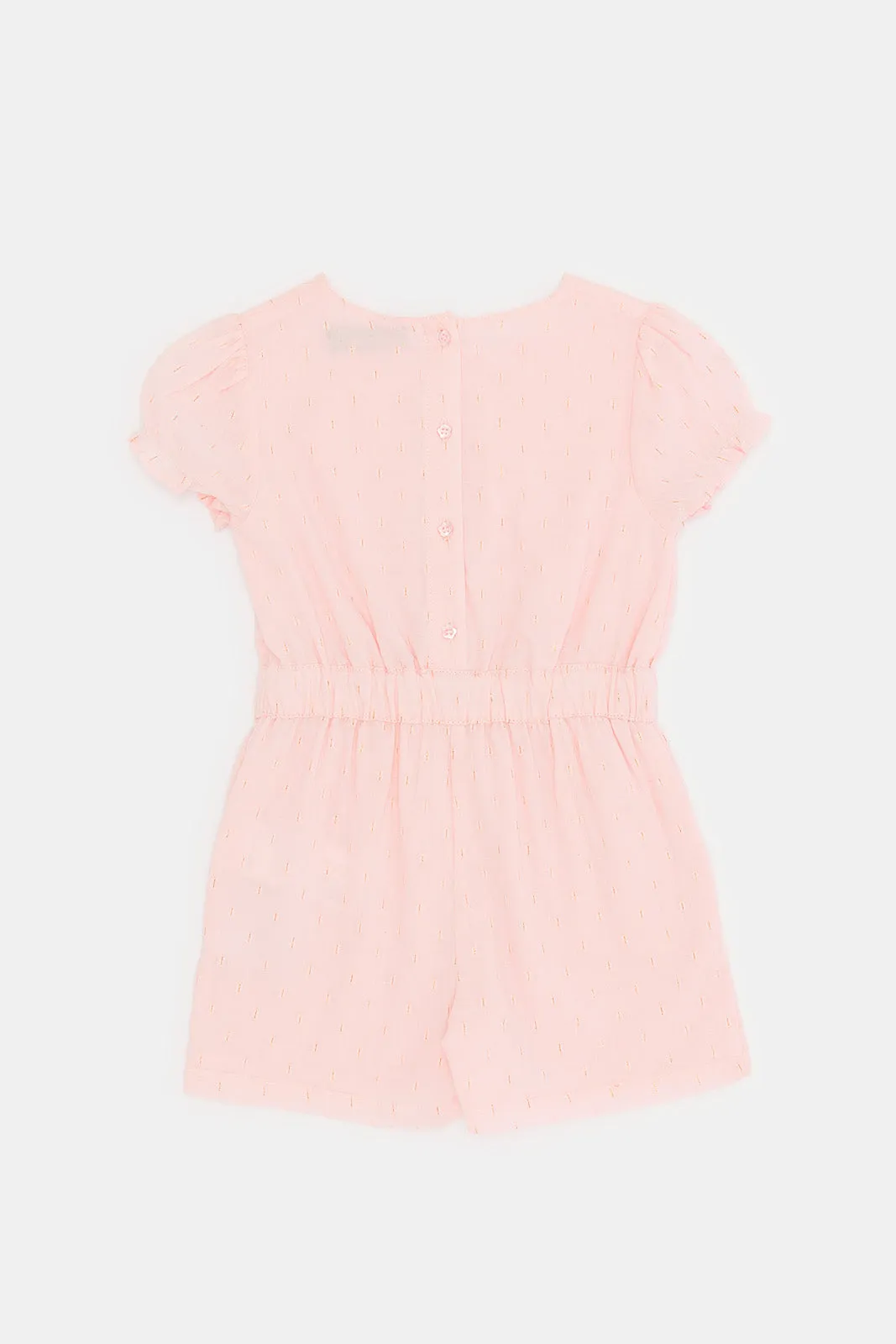 Infant Girls Pink Embroidered Pockets Jumpsuit