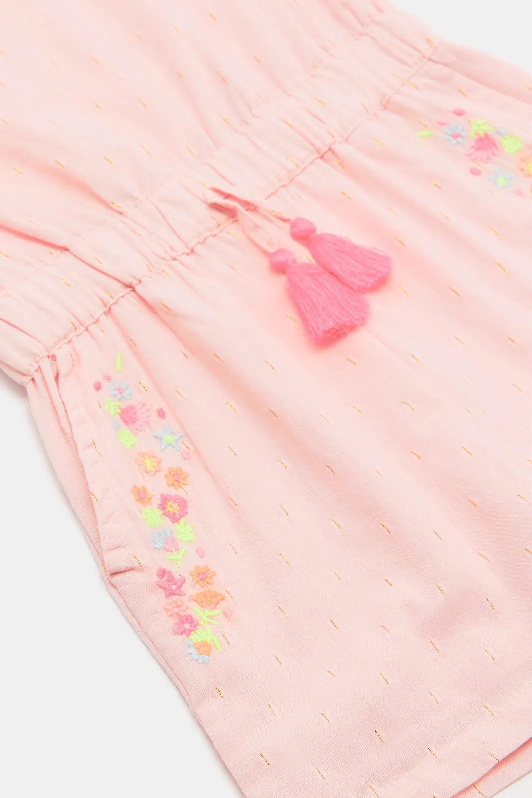 Infant Girls Pink Embroidered Pockets Jumpsuit