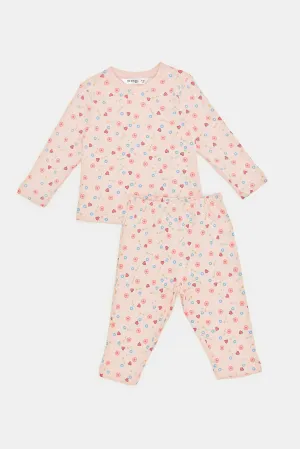 Infant Girls Pink Printed Interlock Pyjama Set (2 Piece)