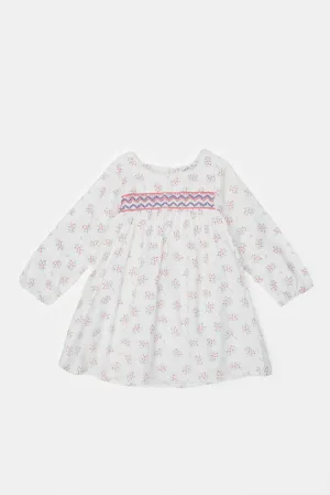 Infant Girls White All Over Floral Print Dress