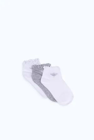 Infant Girls White And Grey Sock Set (Pack Of 3)