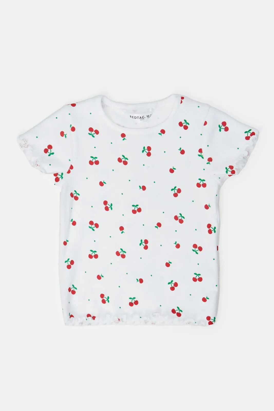 Infant Girls White Cherry All Over Print Rib T Shirt