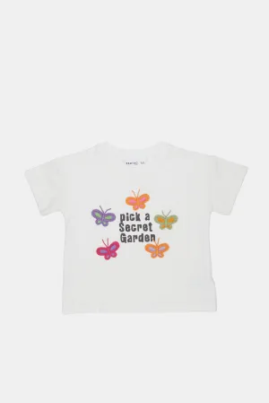 Infant Girls White Embroidered T-Shirt