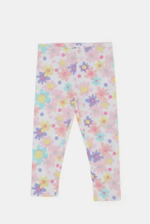 Infant Girls White Floral Printed Leggings