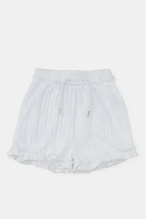 Infant Girls White Jacquard Shorts