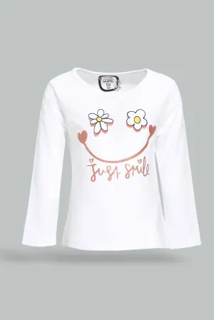 Infant Girls White Placement Print T-Shirt