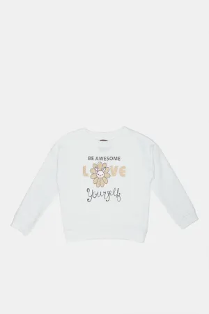 Infant Girls White Printed Sweatshirt