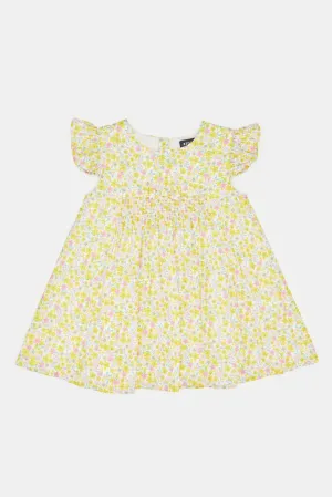 Infant Girls Yellow Floral Glitter Print Dress