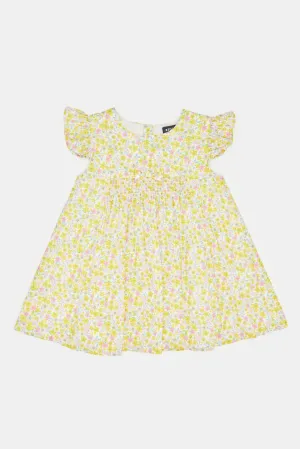 Infant Girls Yellow Floral Glitter Print Dress