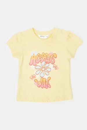 Infant Girls Yellow Flower Placement Print T-Shirt