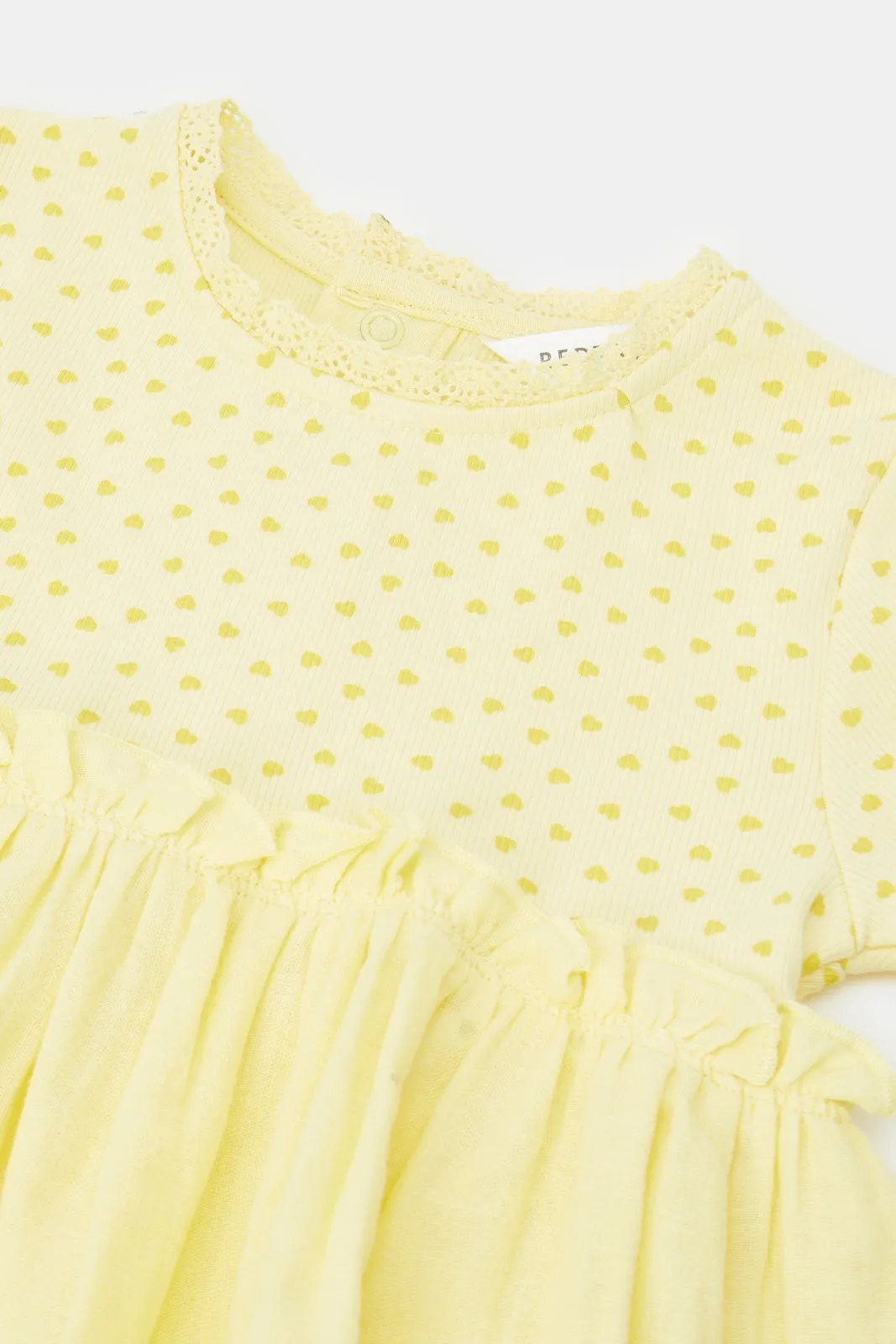 Infant Girls Yellow Printed Rib Yoke Dress